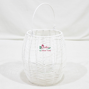 Farol de Mimbre Blanco Tejido a Mano, Portavelas Decorativo Colgante, Farol de Mimbre con Copa de Vidrio para Patio, Jardín, Boda - Product Image 1
