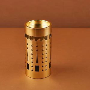 Golden Metal Cylinder Holder <b>Decorative</b> Cutout Pattern Rustic Modern Design Durable Artistic Craftsmanship Stylish Home O - Product Image 1