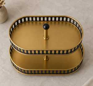 Two Tier Eco-Friendly Black Gold Stainless Steel Customizable Traditional Cake Stand Luxury Dessert Display <b>Kitchen</b> Counter - Product Image 3