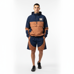 Unisex Color Blocking Tracksuit Set Hooded Windbreaker <b>Jacket</b> Shorts Lightweight Polyester Casual Wear Breathable Front Embroid - Product Image 2