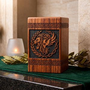 Wooden Urn <b>Memorial</b> Keepsake Box Carved Lion Pattern Cremation Ash Container Decorative Funeral <b>Gift</b> - Product Image 3