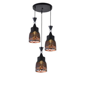 Lampe suspendue vintage en métal noir à 3 lumières, abat-jour en forme de cloche sculpté, luminaire suspendu pour îlot de cuisine, salle à manger - Product Image 1