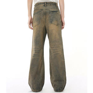 Vaqueros Baggy Rectos Personalizados de Estilo Urbano para Hombre, Vaqueros de Mezclilla de Algodón Oscuro Desgastado, Pantalones Vaqueros Vintage de Moda para Hombre - Product Image 4