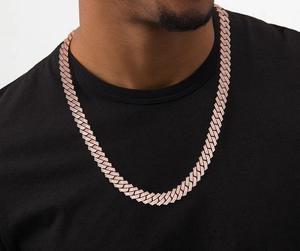 RAHA EXPORT - Collar de Lujo Unisex con Moissanita, Chapado en Oro Rosa, Plata 925, Corte Baguette, Cadena Geométrica - Product Image 3