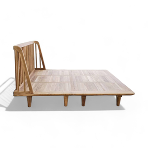 Teak Wood <b>Platform</b> <b>Bed</b> Slatted Headboard Wooden <b>Bed</b> <b>Frame</b> Minimalist Bedroom Furniture - Product Image 4