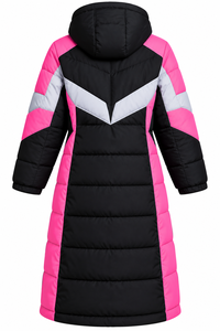 Manteau matelassé long à capuche noir et rose pour femme Salstar, avec blocs de couleur, fermeture éclair, veste d'hiver, personnalisable avec vos logos de marque - Product Image 4