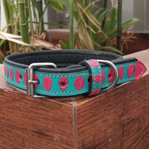 Turquoise Tooled Leather Western Style Dog Collar 100% Genuine Leather Padded Collar Premium High Quality Leather Dog Collars - Product Image 3