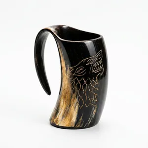 Jarra Vikinga de Cuerno Natural Indio Hecha a Mano, Taza de Cuerno para Beber, Jarra Medieval, Estilo Nórdico, Reutilizable para Cerveza, Cerveza Alemana, Miel - Product Image 1