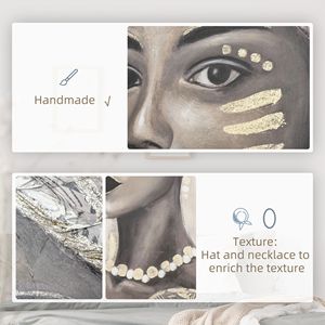 Dipinto a Mano su Tela: Donna Africana in Oro, 39,25 x 31,5 Pollici, Decorazione per la Casa, Opera d'Arte della Cultura Africana Splendidamente Realizzata - Product Image 4