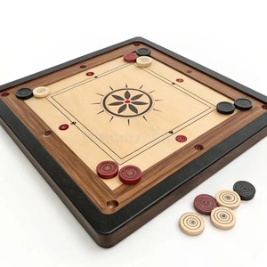 Tablero de Carrom de Madera Cuadrado, Juego Familiar Portátil con Impresión a Todo Color y Diseño de Centro Rojo - Product Image 2