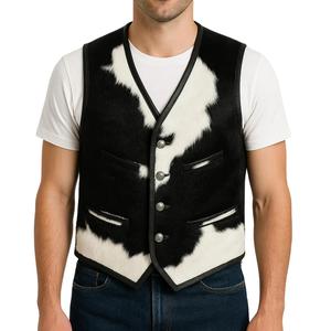 Gilet en cuir de vache véritable sur mesure avec col en V, coupe-vent, imperméable, haute qualité, pour l'hiver - Product Image 1
