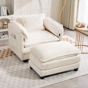 Divano Oversize 55.32*39.76 per Interni, Pouf Portatile in Bouclé, Letto Singolo con Seduta Più Larga, Cuscino Doppio Profondo, Avvolgente e Resistente per Soggiorno - Product Image 1