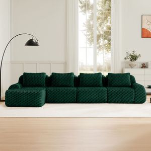 Divano componibile moderno a L in tessuto flanella, 4 posti, senza struttura, con seduta profonda, per soggiorno - Product Image 2