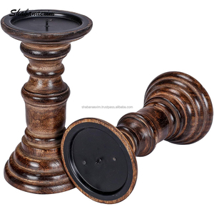 Handwoven Mango Wood <b>Candle</b> Pillar Holder for Christmas <b>Dinner</b> Party Small Wooden Table Top Decorative Holder - Product Image 2