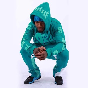 Conjunto de Sudadera y Pantalones Deportivos Personalizados con Estampado Puff: Sudadera Corta con Capucha y Pantalones Acampanados, Pantalones Deportivos Apilados con Estampado Puff - Product Image 4