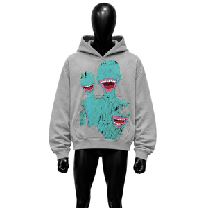 Sudadera con Capucha Oversize de Algodón Grueso Gris Claro con Estampado Gráfico de Alienígena de Dibujos Animados, Estilo Casual para Otoño, Sudadera de Forro Polar Informal - Product Image 1
