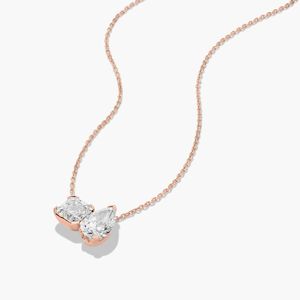 จี้เพชร Toi Et Moi รับรองโดย IGI เพชรเพาะเลี้ยงทรง Asscher และทรงหยดน้ำ สร้อยคอทองคำโรสโกลด์ 14K - Product Image 2