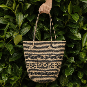 Eco-friendly Woven <b>Straw</b> Bohemian Fashion Tote <b>Bag</b> Black White Solid Color Large Open Top Summer Beach Women's Bucket Handbag - Product Image 1