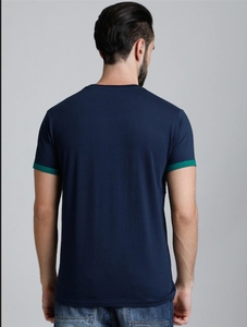 Camiseta Casual de Manga Corta para Hombre, Color Azul Marino y Verde, Sin Cuello, Tejida, Doble Botonadura, 100% Algodón, Transpirable, para Verano - Product Image 4