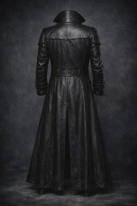 Black Leather Trench Coat Men Long <b>Gothic</b> Coat Double Breasted Leather Overcoat Victorian Style Coat Cosplay Winter <b>Jacket</b> - Product Image 4