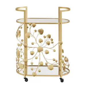 Chariot de service hôtelier en métal fait main de qualité supérieure avec roues de qualité commerciale, cadre en acier durable, grande capacité de rangement et design élégant - Product Image 4