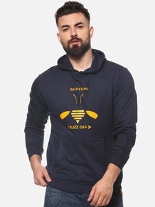 Sudadera con Capucha Azul Marino para Hombre con Estampado de Abeja, Corte Regular, Algodón, Informal, con Bolsillo Delantero, para Otoño - Product Image 2