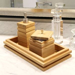 Classic Wooden <b>Bathroom</b> Accessories Three Piece <b>Set</b> Soap <b>Dispenser</b> Minimalist Design Easy To Clean Natural Finish Decor <b>Set</b> - Product Image 1