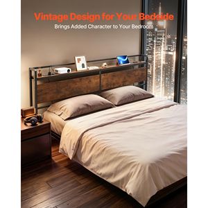Cabecera de Cama King Size con Estante de Almacenamiento, 2 Tomas de Corriente, Puertos USB y Tipo-C, Estructura Resistente de Acero al Carbono, Estilo Suave - Product Image 3