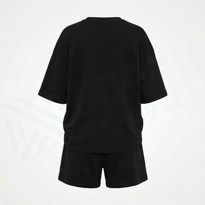Ensemble 2 pièces pour femme en coton noir, t-shirt et short, avec imprimé lettres orange, coupe ample, décontracté, pour le printemps et l'été - Product Image 2