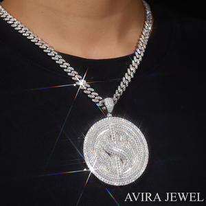 Pendentif Rond Avalanche Iced Out en Argent Sterling 925 Massif Plaqué Or Bicolore, Bijou Statement Hip Hop Unisexe, Breloque - Product Image 4