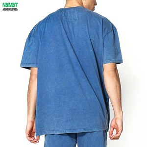 ชุดเสื้อยืดคอตตอนสีน้ำเงินสำหรับผู้ชาย ทรงโอเวอร์ไซส์ คอกลม สไตล์ลำลอง ชุดฤดูร้อน 2 ชิ้น สีพื้น ผ้าถักระบายอากาศได้ดี - Product Image 3