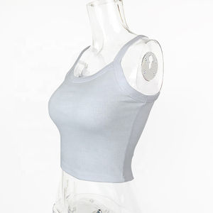 Tops cortos de tirantes acanalados transpirables personalizados al por mayor para mujer, ropa deportiva sexy sin mangas para gimnasio y entrenamiento - Product Image 4