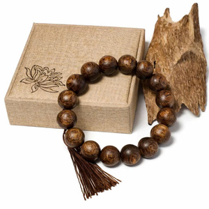 Natural Vietnamese Agarwood Bead Bracelet Water <b>Drop</b> Design Wooden Gift for Men Vintage Buddhist Style - Product Image 5