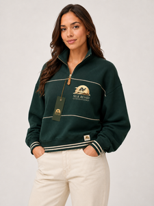 Sweat-shirt demi-zip en polaire vert pour femme Silk Road, couleur unie, décontracté, manches longues, pour l'été, prix abordable, OEM, polyester/coton - Product Image 1