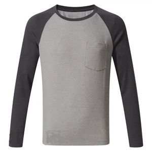 Wholesale Men's <b>Raglan</b> Sleeve Long Sleeve T-Shirt Gray Black O-Neck Casual Knitted Cotton Regular Fit Breathable Solid Color - Product Image 1