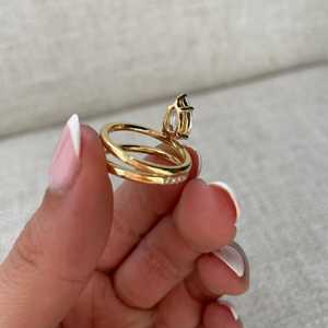 Anillo de compromiso de moissanita con corte de pera de diseño único, anillo de boda de doble banda de oro macizo de 14K, joyería fina de promesa nupcial para ella - Product Image 3