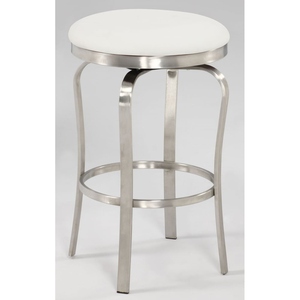 Modern Backless <b>Adjustable</b> Counter <b>Stool</b> 26-Inch <b>Height</b> Stainless Steel Frame Upholstered Faux Leather Seat Contemporary Bar - Product Image 3