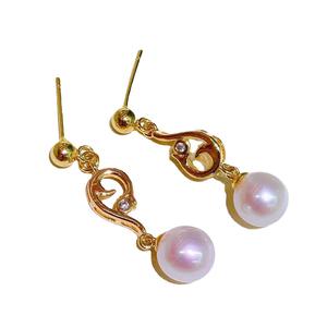 Recommended 8-9ak925 Pure Silver Freshwater <b>Pearl</b> <b>Dangle</b> <b>Earrings</b> Gold-Plated Color Preserving Material - Product Image 5
