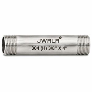 Robust 304 Stainless Steel Threaded Pipe Nipple 3/8 Inch Size x 4 Inch Long Male <b>Adapter</b> Component for Plumbing Hardware - Product Image 2