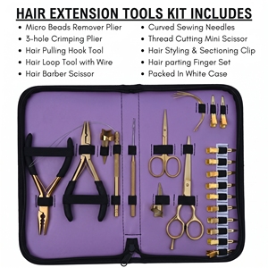 Kit d'outils professionnels pour extensions capillaires en acier inoxydable de qualité chirurgicale, comprenant des pinces à sertir à micro-perles 3 trous et un outil de retrait avec crochet en boucle - Product Image 2