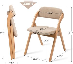 Modern <b>Folding</b> Chair With Wooden Frame Beige Upholstery Scandinavian Design For <b>Dining</b> Room - Product Image 3
