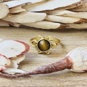 Bague en laiton en forme d'étoile, plaquée or, avec œil de tigre, style céleste, délicate et tendance, faite à la main, vente en gros pour femmes - Product Image 3