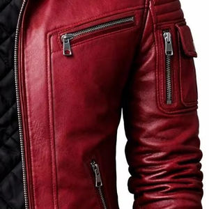 Veste en cuir de vachette pour homme, style vintage, doublure en fausse fourrure, plusieurs couches, fermeture éclair, imperméable, écologique, logo sur le devant - Product Image 2