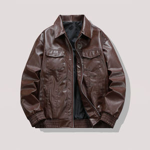 Fashion Long Sleeve Loose Fit PU Leather Coat Varsity Biker <b>pilot</b> <b>Jacket</b> for Men Leather - Product Image 1