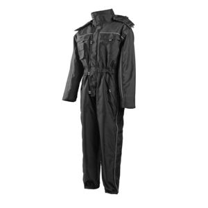 Mono de poliéster negro impermeable y transpirable para hombre con capucha y cremallera frontal, con aislamiento de forro polar para uso en exteriores. - Product Image 1
