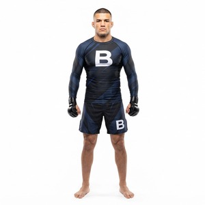 Ensemble de shorts de combat MMA et de rashguard à manches longues personnalisés par sublimation pour hommes et femmes, vêtements d'entraînement - Product Image 1