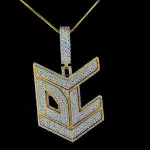 Personnalisé Vvs Moissanite Diamant Deux Lettres Pendentif Hommes Glacé 925 Argent Plaqué Or Bijoux Personnalisé Pendentif - Product Image 4