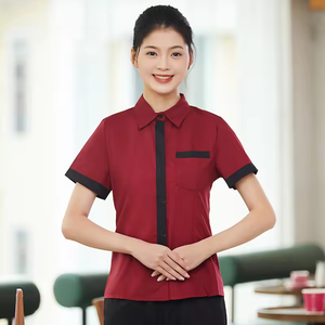 ชุดยูนิฟอร์มพนักงานร้านอาหาร เสื้อเชฟปักโลโก้ แขนสั้น ผ้าโพลีเอสเตอร์/คอตตอน ชุดทำงานสำหรับพนักงานเสิร์ฟ พนักงานเสิร์ฟหญิง และทีมครัว - Product Image 3