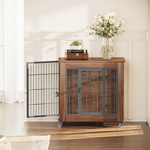27.2\" Heavy Duty Wooden Pet Cage <b>Dog</b> Crate Furniture with 2 Doors and Wheels Small Indoor Kennel End <b>Table</b> Dou for <b>Dogs</b> - Product Image 1