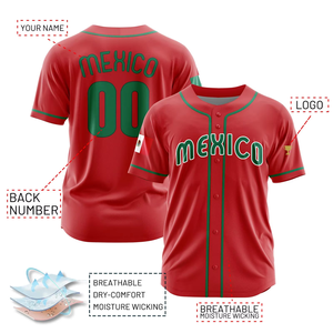 Sports V Neck Baseball Wear Baseball Jerseys Shirt Mexico Jersey Custom Team Name Logo Number Sublimation Printing - Product Image 2